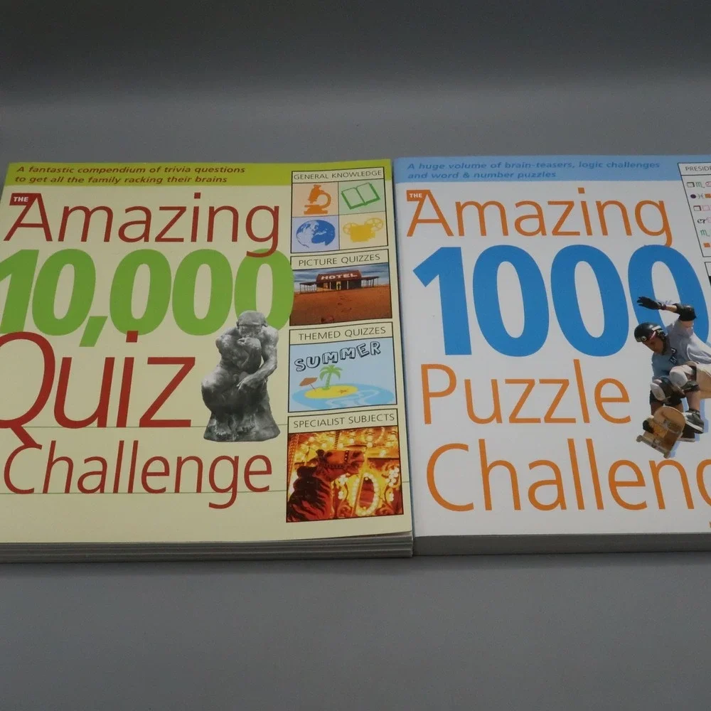 Lot of 2 The Amazing 10,000 Quiz Puzzle Challenge Brain teaser logic Active Book